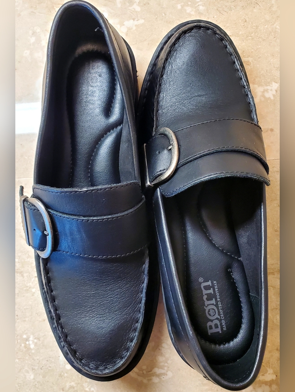 Women's Born Black Contessa Leather Buckle Penny Loafers Size 8 - Picture 8 of 11